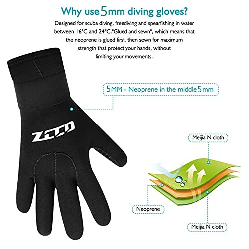 ZCCO Neoprene Diving Gloves - Double-Layer Thermal 5mm Wetsuit Gloves with Elastic Wrist & Skid Resistance Particles for Diving, Surfing, Snorkeling(5mm-XL) - Image 3