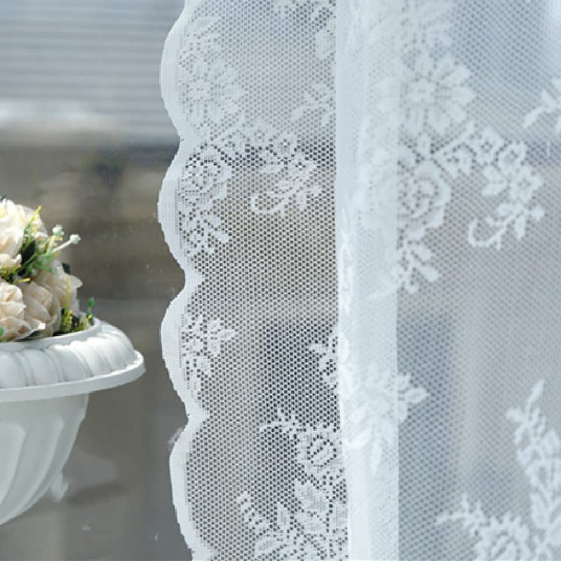 Deeprove Lace Curtains 63 Inch Length 2 Panels Set White Sheer Floral Embroidery Vintage Voile Window Panel Treatment Pair Ruffled Tulle Drape for BedroomLiving RoomKitchen Rod Pocket W57 x L63