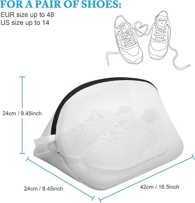 TAGPR Shoe Washing Machine Bag for Washer & Dryer, Reusable Mesh Laundry Bag with Side Zipper for Sneakers, Running Shoes, Toys & Socks, Durable 360° Cleaning Shoe Bag for All Shoe Sizes - Image 3