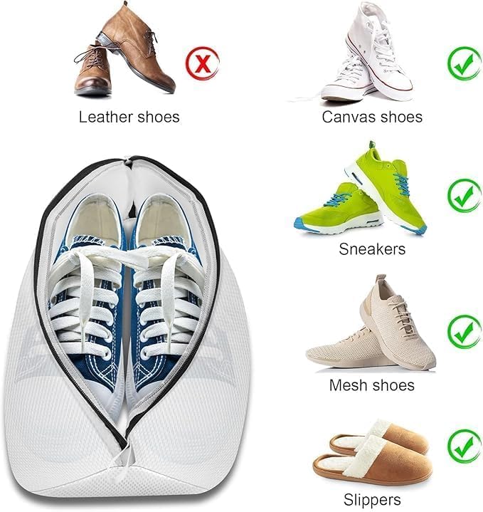 TAGPR Shoe Washing Machine Bag for Washer & Dryer, Reusable Mesh Laundry Bag with Side Zipper for Sneakers, Running Shoes, Toys & Socks, Durable 360° Cleaning Shoe Bag for All Shoe Sizes - Image 4