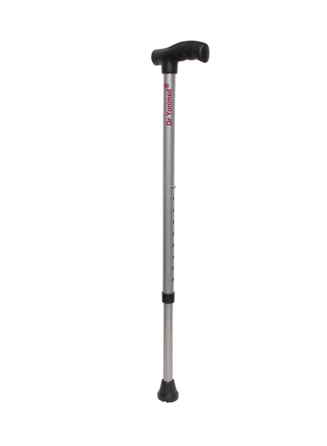 Dr Yonimed Walking Stick Premium (Grey) Height Adjustable Single Leg L-Shaped (for Men/Women/Old People/Handicap Person) Made of Alloy Steel (Light Weight) - Image 1