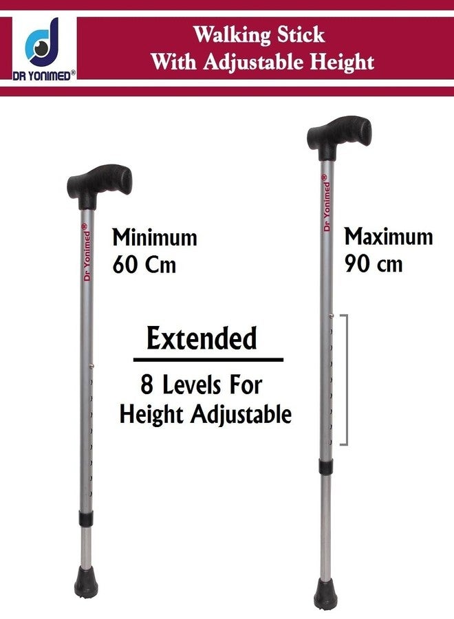 Dr Yonimed Walking Stick Premium (Grey) Height Adjustable Single Leg L-Shaped (for Men/Women/Old People/Handicap Person) Made of Alloy Steel (Light Weight) - Image 3
