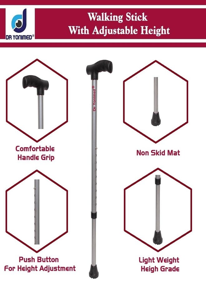 Dr Yonimed Walking Stick Premium (Grey) Height Adjustable Single Leg L-Shaped (for Men/Women/Old People/Handicap Person) Made of Alloy Steel (Light Weight) - Image 5