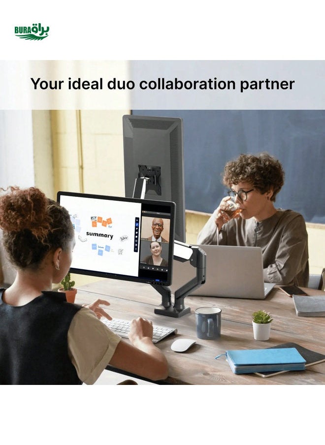 BURAQ Nearhub Nearhub MS-002 Monitor Arm Dual Arm With C-Clamp & Grommet Mount,Magic Arm + Super Clamp,Flexible Adjustment 180° Swivel, Tilt +90° To -45°, 360°Rotation Effortless Installation Monitor Arm  - Image 3