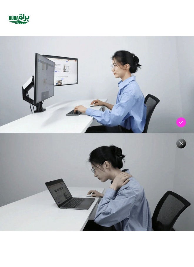 BURAQ Nearhub Nearhub MS-002 Monitor Arm Dual Arm With C-Clamp & Grommet Mount,Magic Arm + Super Clamp,Flexible Adjustment 180° Swivel, Tilt +90° To -45°, 360°Rotation Effortless Installation Monitor Arm  - Image 4