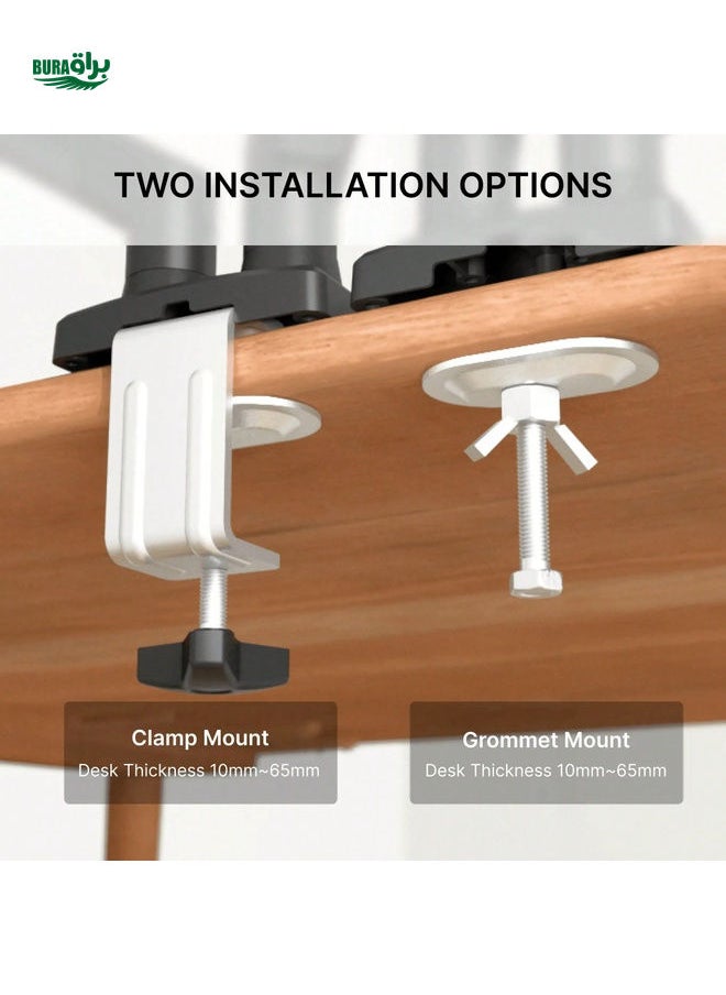BURAQ Nearhub Nearhub MS-002 Monitor Arm Dual Arm With C-Clamp & Grommet Mount,Magic Arm + Super Clamp,Flexible Adjustment 180° Swivel, Tilt +90° To -45°, 360°Rotation Effortless Installation Monitor Arm  - Image 5