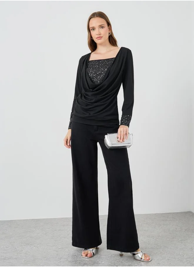 تايك تو Take Two Sequin Embellished Long Sleeve Top