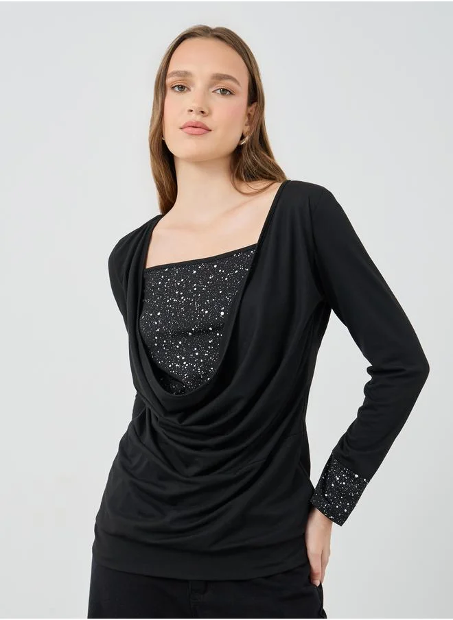 تايك تو Take Two Sequin Embellished Long Sleeve Top