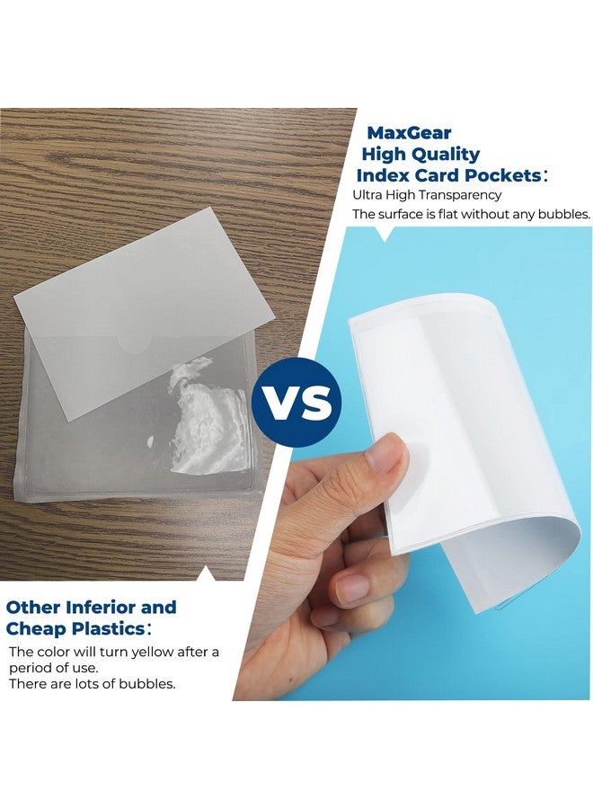 MaxGear 52 Pack Index Card Pockets With Top Open Adhesive Pockets Plastic Label Holder For Note Cards And Library Cards Adhesive Label Pockets For 3 X 5 Index Cards Adhesive Index Card Holder  - Image 3