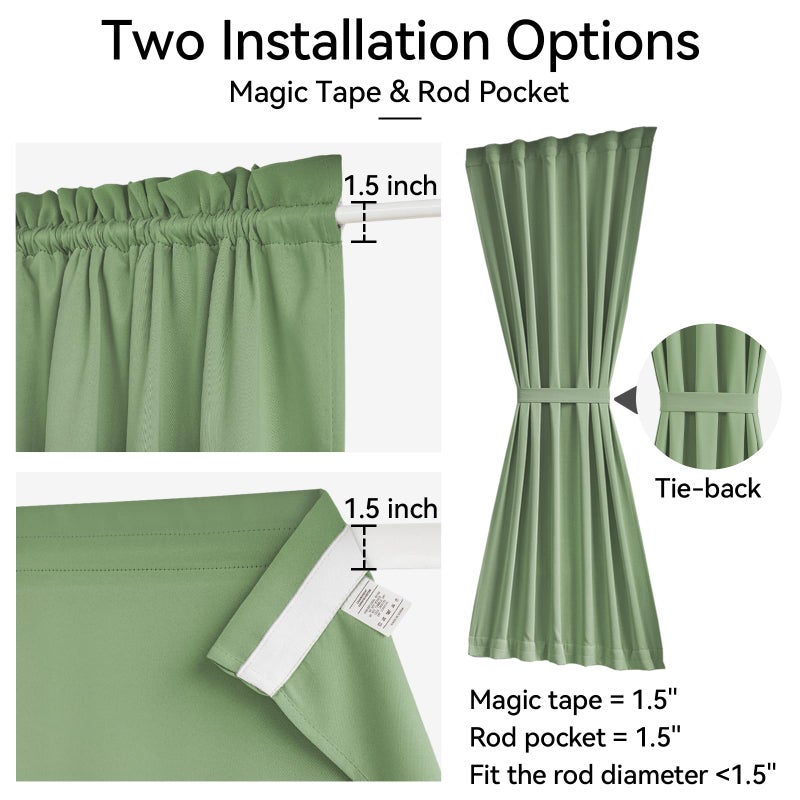 Vatge Sage Green Door Curtains for Door Window,Sidelight Front Door Curtains for Glass Window, 1 Panel, W12 x L72, Sage Green - Image 2