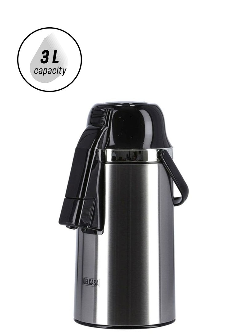 DELCASA Airpot Glass Vacuum Flask Silver/Black - Image 1