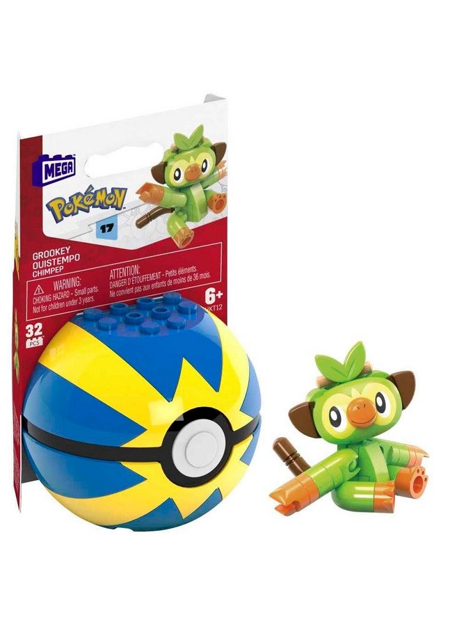 Mega Brands Mega Construx Pokemon Series 17 Grookey Figure Building Set with Quick Poke Ball  - Image 1