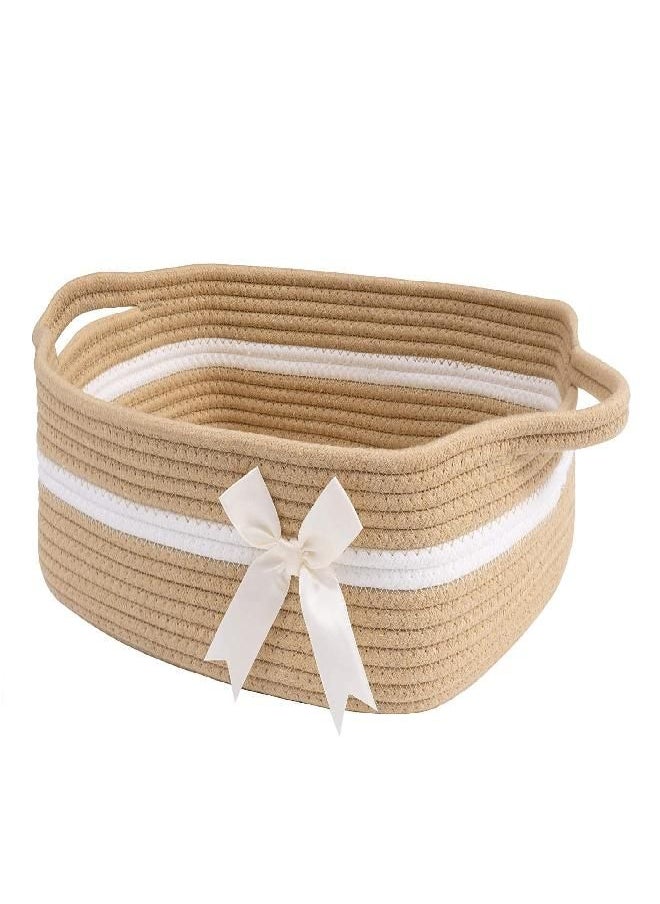 CHICVITA CHICVITA Small Woven Rope Gift Basket, Baby Nursery Storage Basket for Towels, Snacks, Toys, Diapers, Rectangle Shelf Basket for Bathroom, Cute Brown Basket, 13 x 9.8 x 4.9 inches  - Image 1