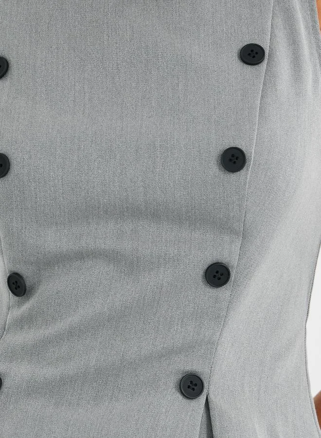 Styli Styli Contrast Double Breasted Button Detail Peplum Top