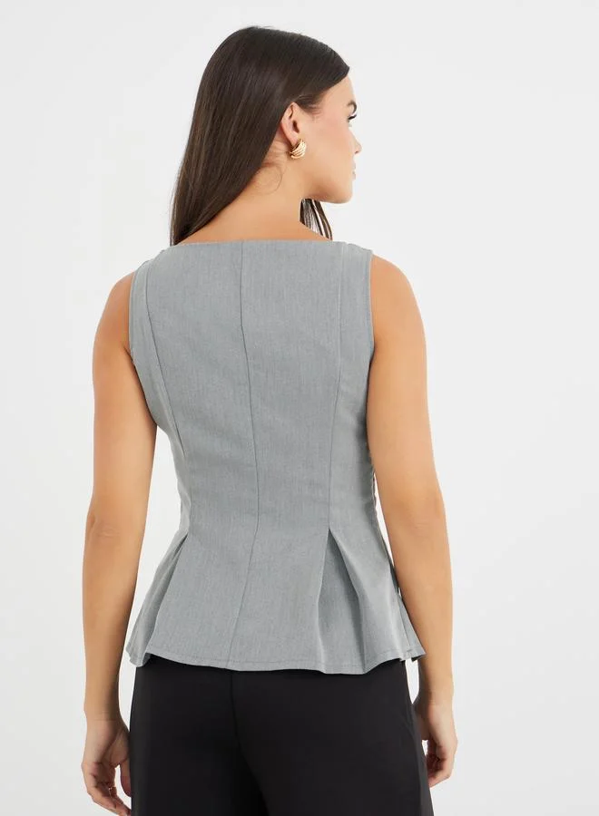 Styli Styli Contrast Double Breasted Button Detail Peplum Top