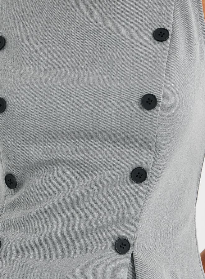 Styli Contrast Double Breasted Button Detail Peplum Top - Image 3