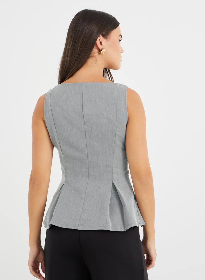 Styli Contrast Double Breasted Button Detail Peplum Top - Image 4