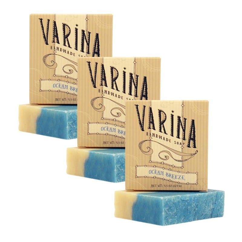 Varina Natural Ocean Breeze Bar Soap  Gentle Cleansing for Sensitive Skin Fresh  3 Pack