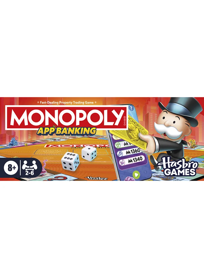 Monopoly App Banking Board Game | App-Enabled Monopoly Game | Links To Smart Devices | Ages 8+ | 2 To 6 Players | 45 Mins. | Family Games For Kids