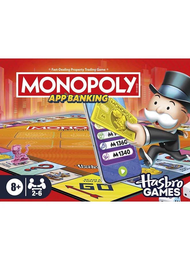 Monopoly App Banking Board Game | App-Enabled Monopoly Game | Links To Smart Devices | Ages 8+ | 2 To 6 Players | 45 Mins. | Family Games For Kids