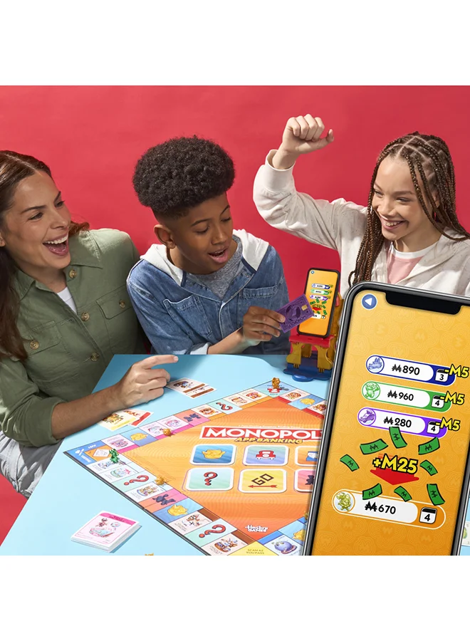 Monopoly App Banking Board Game | App-Enabled Monopoly Game | Links To Smart Devices | Ages 8+ | 2 To 6 Players | 45 Mins. | Family Games For Kids