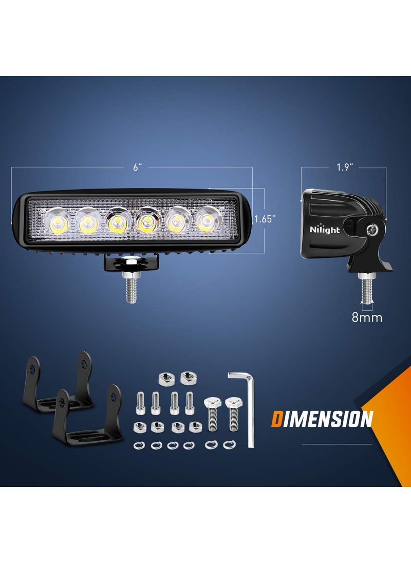 Nilight Nilight LED Light Bar 2PCS 18W 6Inch Flood LED Pods Offroad Fog Light Waterproof for Boat SUV ATV 4WD Car Truck Golf Cart 12V 24V,2 Years Warranty  - Image 2