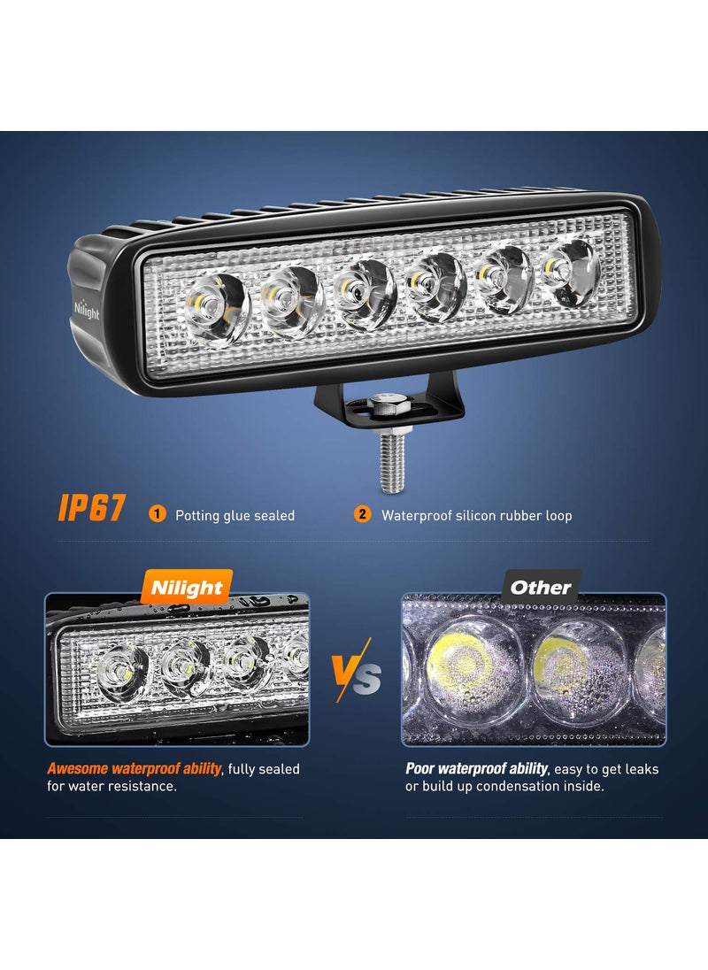 Nilight Nilight LED Light Bar 2PCS 18W 6Inch Flood LED Pods Offroad Fog Light Waterproof for Boat SUV ATV 4WD Car Truck Golf Cart 12V 24V,2 Years Warranty  - Image 5