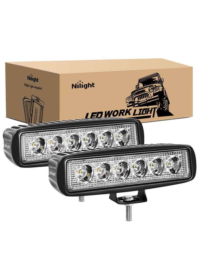 Nilight Nilight LED Light Bar 2PCS 18W 6Inch Flood LED Pods Offroad Fog Light Waterproof for Boat SUV ATV 4WD Car Truck Golf Cart 12V 24V,2 Years Warranty  - Image 1