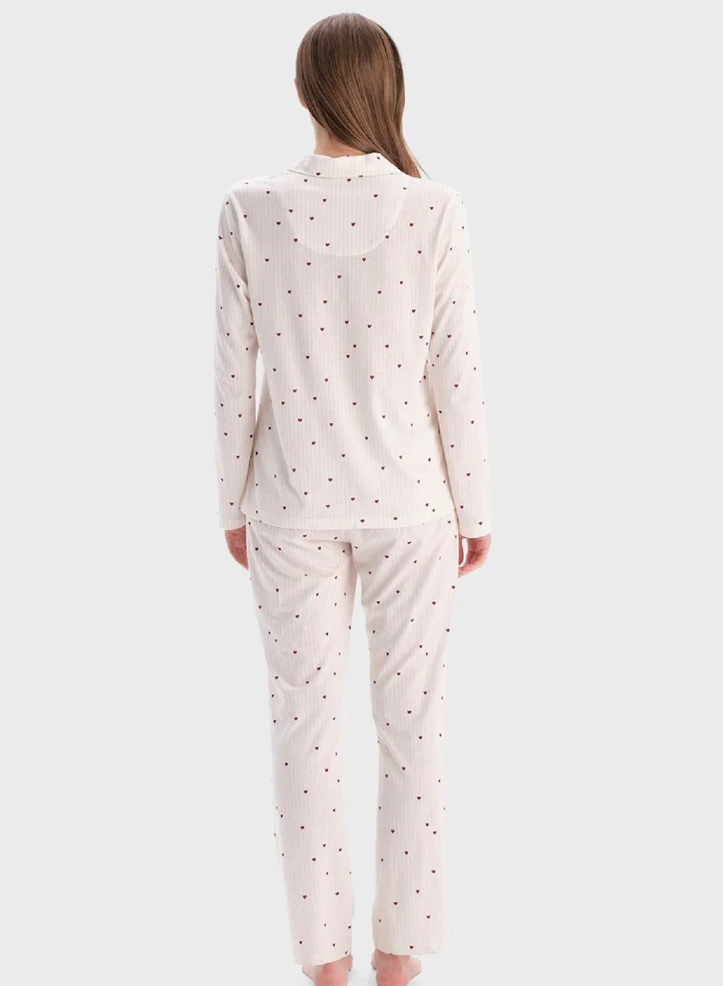 داجي Button Down Shirt & Pyjama Set
