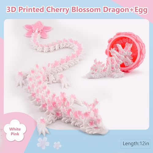 Outgoto تمثال تنين بيضة مطبوعة بتقنية ثلاثية الأبعاد 12 بوصة مع تنين زهر الكرز مرن لعبة فidget ديكور مكتبي هدية قابلة للتحصيل للبالغين والمراهقين ومحبي الأنمي - Image 5