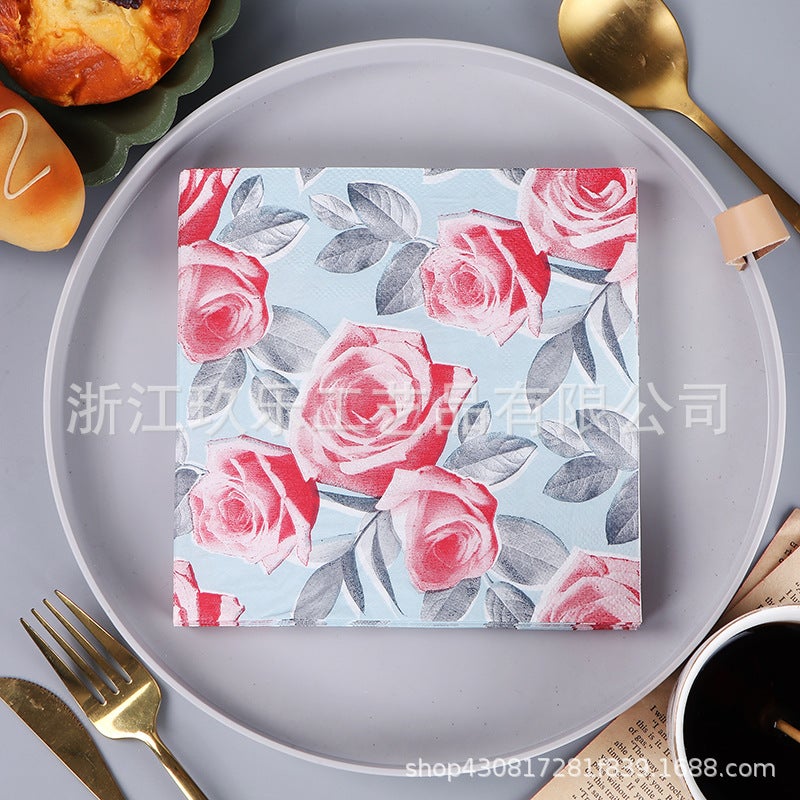 Supply Spot New Leaves Color Printing Napkin Paper Towel Western Restaurant Bakery For Facial Tissue - Image 1