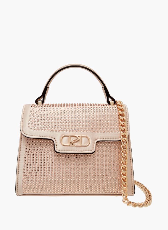 Paprika Women's Embellished Satchel Bag with Detachable Chain Strap and Flap Closure  - Image 1