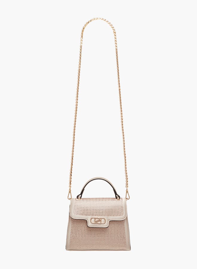 Paprika Women's Embellished Satchel Bag with Detachable Chain Strap and Flap Closure  - Image 2