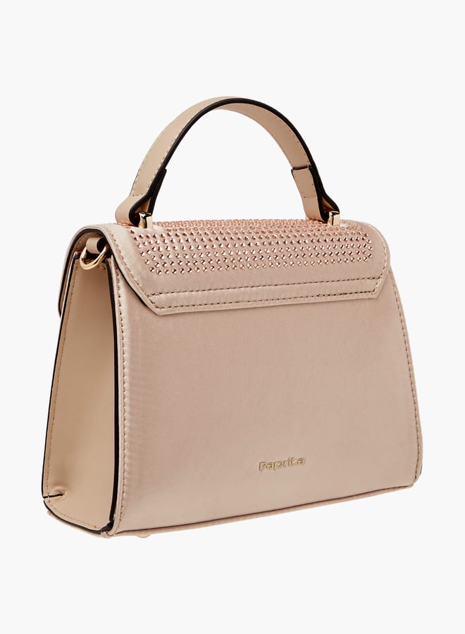 Paprika Women's Embellished Satchel Bag with Detachable Chain Strap and Flap Closure  - Image 3