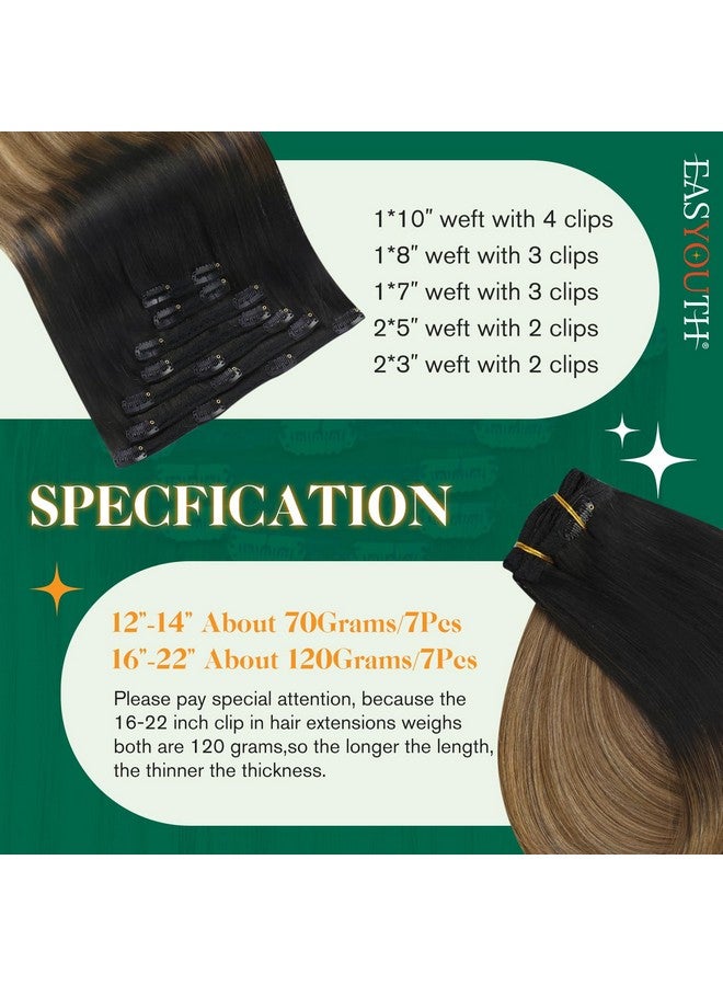Easyouth 18 Inch Clip In Extensions Human Hair Natural Straight Clip In Extensions Ombre Black Fading To Brown With Caramel Blonde Balayage Clip In Real Human Hair Extensions 120G/7Pcs - Image 3