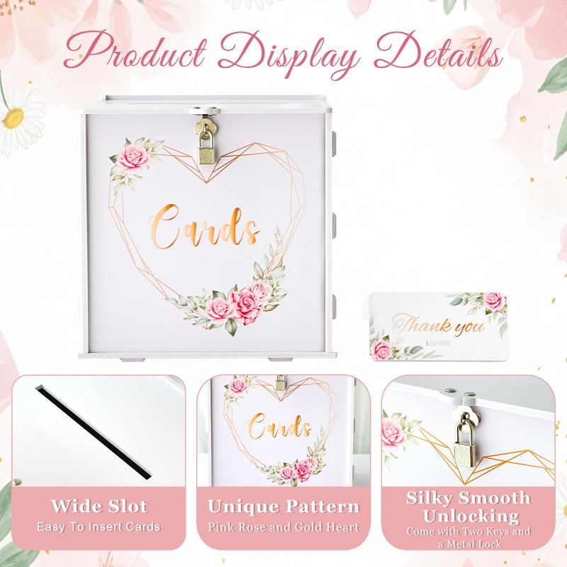 OurWarm Wedding Card Box with Lock, PVC Gift Card Box for Party with Slot, White Wedding Cards Boxes for Reception, Weddings Money Box Envelope Box for Birthday Baby Shower Bridal Graduation Decor - Image 4