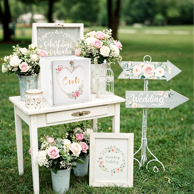 OurWarm Wedding Card Box with Lock, PVC Gift Card Box for Party with Slot, White Wedding Cards Boxes for Reception, Weddings Money Box Envelope Box for Birthday Baby Shower Bridal Graduation Decor - Image 5