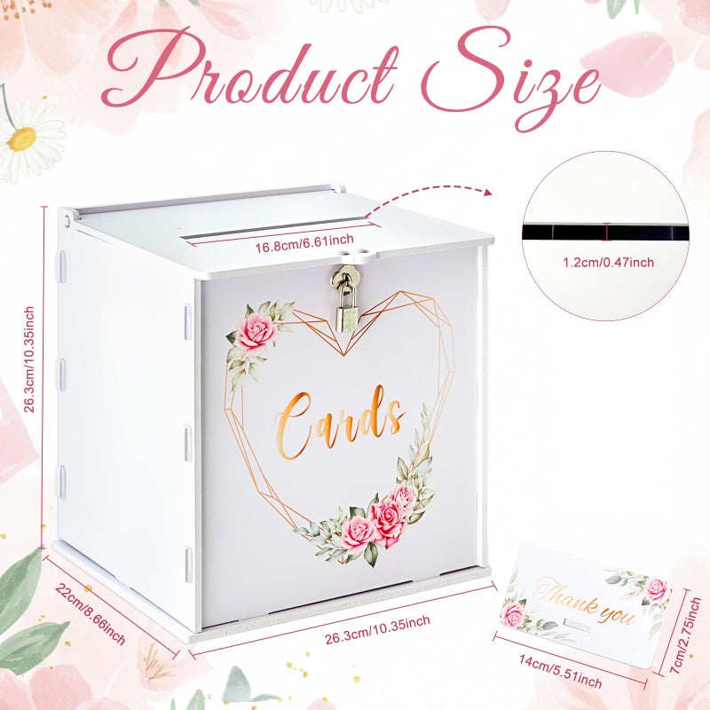 OurWarm Wedding Card Box with Lock, PVC Gift Card Box for Party with Slot, White Wedding Cards Boxes for Reception, Weddings Money Box Envelope Box for Birthday Baby Shower Bridal Graduation Decor - Image 2