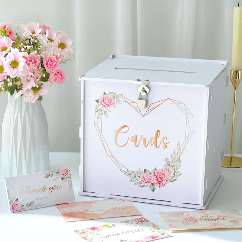 OurWarm Wedding Card Box with Lock, PVC Gift Card Box for Party with Slot, White Wedding Cards Boxes for Reception, Weddings Money Box Envelope Box for Birthday Baby Shower Bridal Graduation Decor - Image 1
