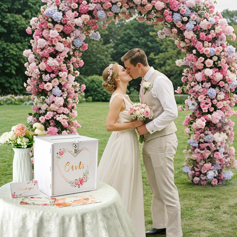 OurWarm Wedding Card Box with Lock, PVC Gift Card Box for Party with Slot, White Wedding Cards Boxes for Reception, Weddings Money Box Envelope Box for Birthday Baby Shower Bridal Graduation Decor - Image 3