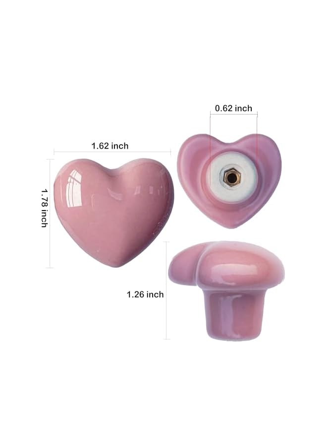 The Bros 6 قطع مقابض خزائن سيراميك، مقابض أثاث المطبخ، مقابض سحب شكل قلب لخزائن الملابس، مقابض أثاث المطبخ لخزائن الدولاب، وردي - Image 2