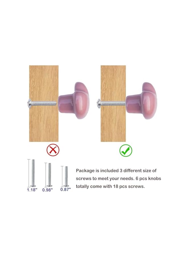 The Bros 6 قطع مقابض خزائن سيراميك، مقابض أثاث المطبخ، مقابض سحب شكل قلب لخزائن الملابس، مقابض أثاث المطبخ لخزائن الدولاب، وردي - Image 3