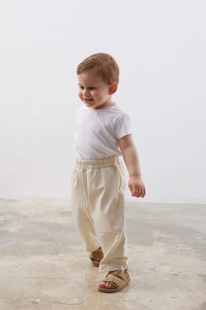 Fahhar Kids Children's Double Needle Shalwar Trousers Cream