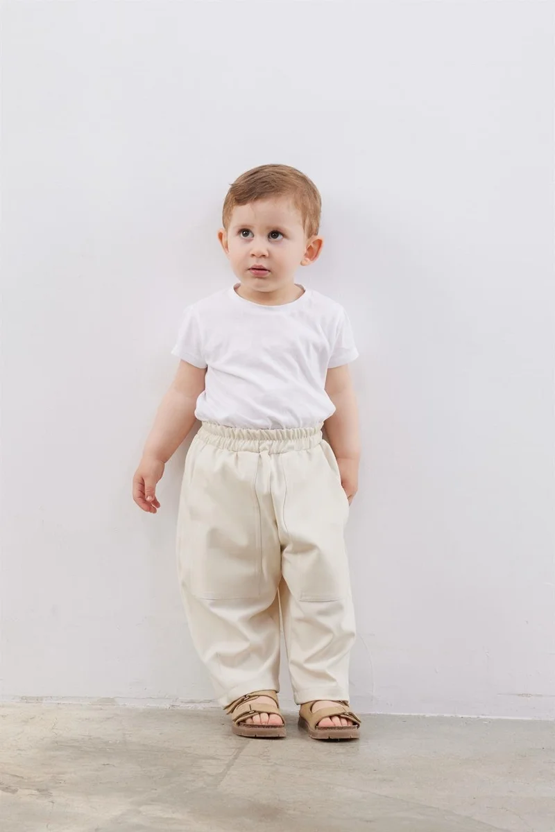 Fahhar Kids Children's Double Needle Shalwar Trousers Cream