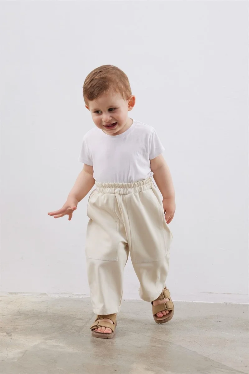 Fahhar Kids Children's Double Needle Shalwar Trousers Cream