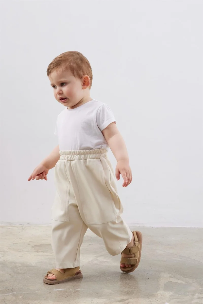 Fahhar Kids Children's Double Needle Shalwar Trousers Cream