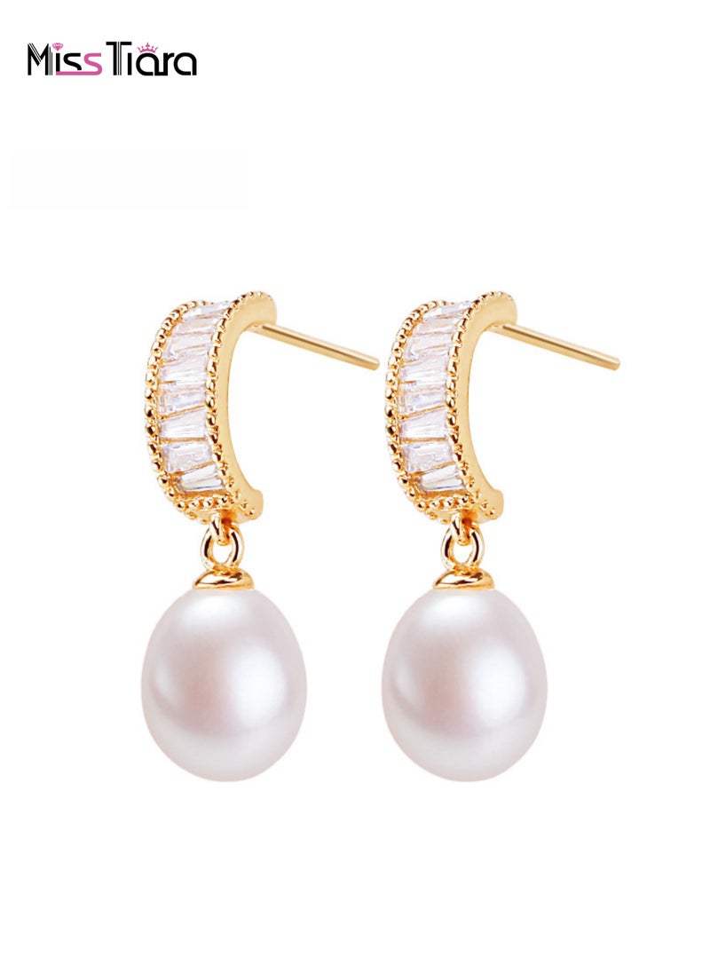 MissTiara - Classic Elegant Luxury Style Natural Freshwater Pearl With Advanced Zircon Earrings For Girls And Women Great Idea For Birthday Gift With Beautiful Packaging - Image 1