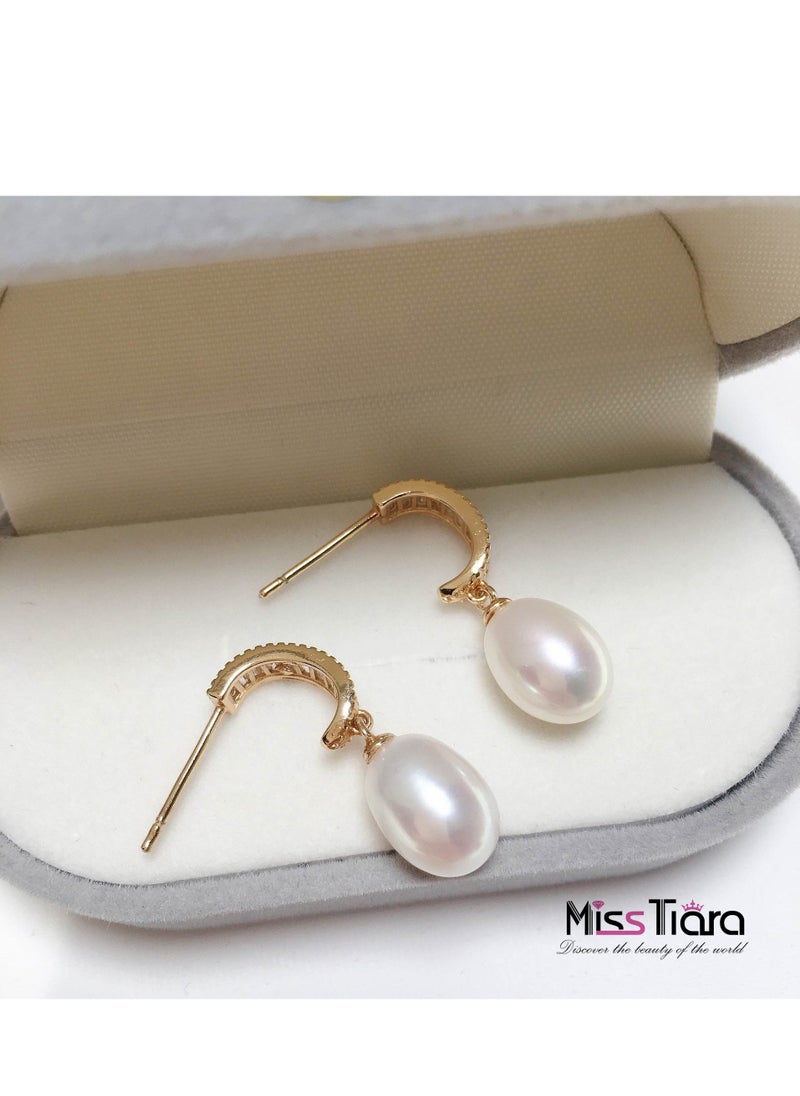 MissTiara - Classic Elegant Luxury Style Natural Freshwater Pearl With Advanced Zircon Earrings For Girls And Women Great Idea For Birthday Gift With Beautiful Packaging - Image 1