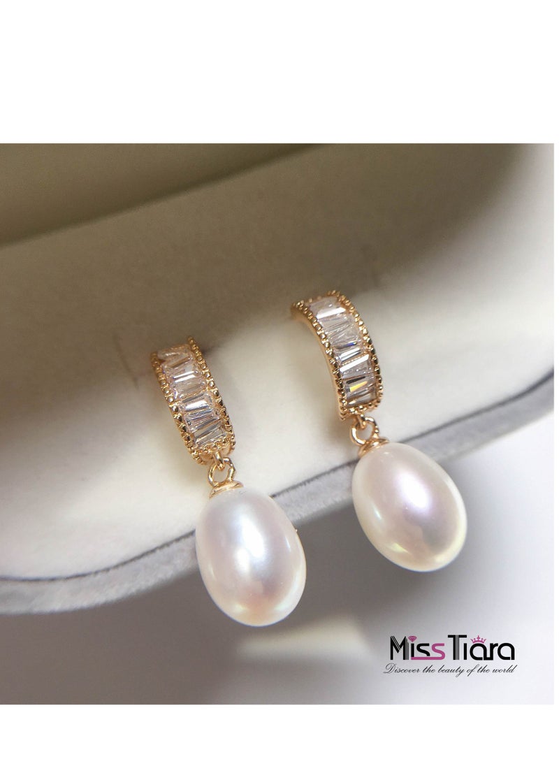 MissTiara - Classic Elegant Luxury Style Natural Freshwater Pearl With Advanced Zircon Earrings For Girls And Women Great Idea For Birthday Gift With Beautiful Packaging - Image 1