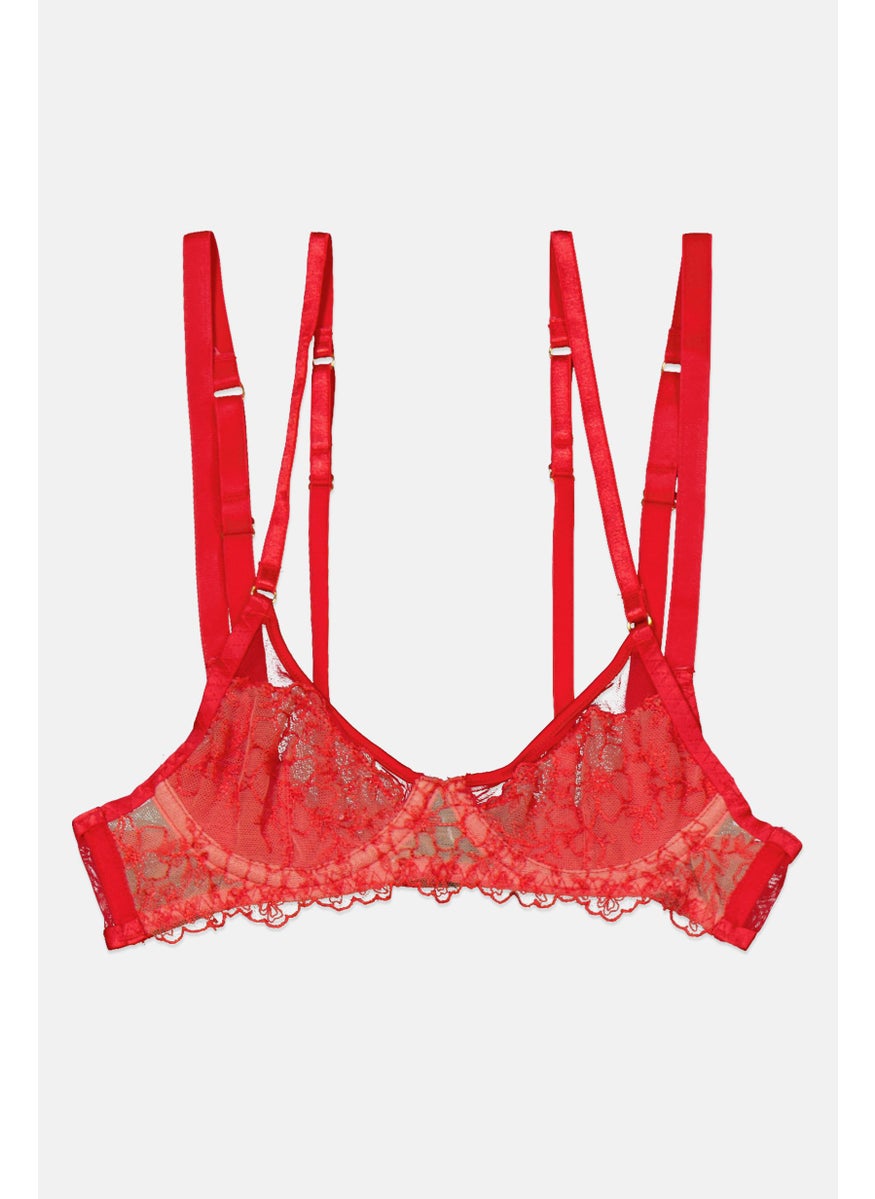 Asos Design Women Non Padded Textured Bra, Red  - Image 1
